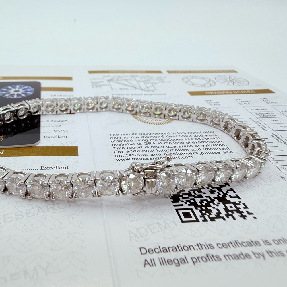 20ct.tw Genuine Moissanite 5mm / 8in Tennis Bracelet Gra Cert. - Picture 2 of 14